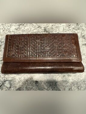 Brahmin Brown Woven Leather Checkbook Wallet